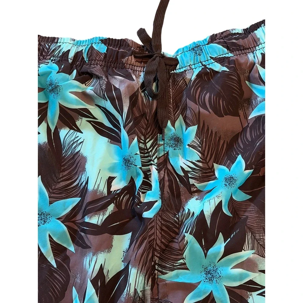 Kanu Surf Men's Tropical Floral Swim Trunks‎ Shorts 4X Blue Brown